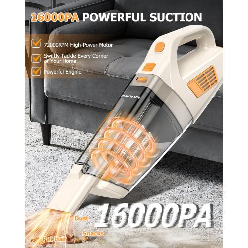 BQYPOWER Handheld Vacuum Cordless, 16000PA Strong Suction Hand Held Vacuum Dust Busters Cordless Rechargeable with Multiple Accessories, Portable Car Vacuum Cleaner High Power for Car Home Office
