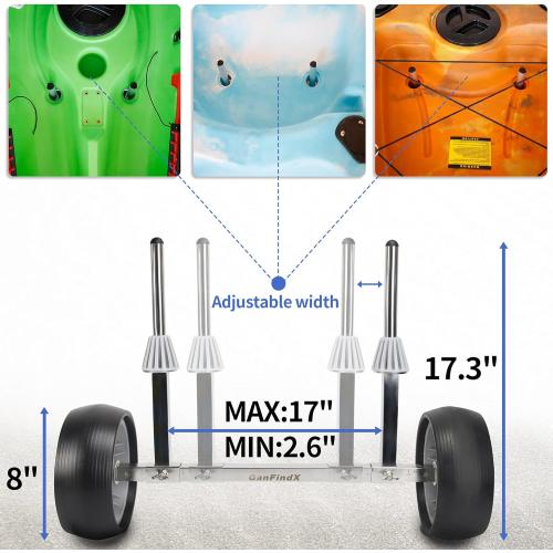 GanFindX Upgraded Quick-Detachable Sit-on-Top Kayak Cart Dolly with Flat-Free Wheels, Width & Height-Adjustable Kayak Wheels Cart, Suitable for Various Kayaks and Canoes with Plug Holes