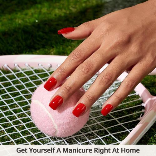 BTArtbox Press On Nails Short - Red Square Press On Nails with Glue for Women, Opaque Soft Gel Glue On Nails in 16 Sizes - 32 Stick On Nails Kit, Hot Lap