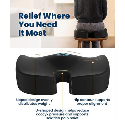 Everlasting Comfort Doctor Recommended Memory Foam Seat Cushion for Office Chairs & Car - Ergonomic Office Desk Accessories - Cushions for Tailbone Pain Relief, Sciatica (Black, X-Large)