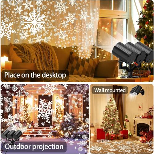 Christmas Snowflake Projector Lights Outdoor 360°Rotating Brightness Three Head Projection Lights Decor Suitable for Christmas, Indoor and Outdoor Party Decorations