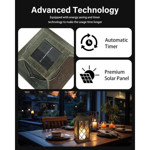 SHYMERY Solar Lantern,Outdoor Garden Hanging Lanterns,2 Pack 14 Inch Lasts 3X Longer 10 lumens Waterproof LED Flickering Flameless Candle Mission Lights for Table,Outdoor,Party Decorative