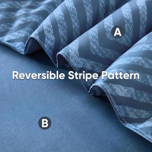 Drucon 7 Piece Striped Comforter Set King Size Light Blue Bed in a Bag, Soft Microfiber Complete Bedding Set with Sheets for All Season