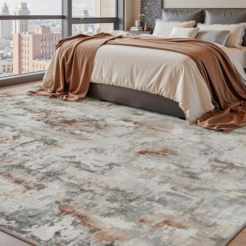 tchdio Area Rug 8x10 Rugs for Living Room- Abstract Soft Living Room Rug-Non Slip Carpet- Washable Rug for Bedroom Dining Room Home Office Modern Rugs Light Grey/Brown/Red