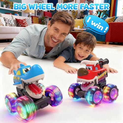 Monster Truck Toys, 3 Pack Light Up Cars for Toddlers, Baby Animal Toy Trucks Dino Cars with LED Lightning Wheels, Press & Go Car with Moving Mouth for Kids Boys Girls Christmas Birthday Gifts
