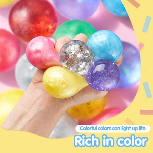JOYIN 24 Pack Mini Stress Balls, Squishy Balls for Adults, Stress Relief Fidget Toys Bulk, Glitter Squeeze Sensory Toys for Kids, Party Favors, Birthday Gifts Goodie Bags Stuffers