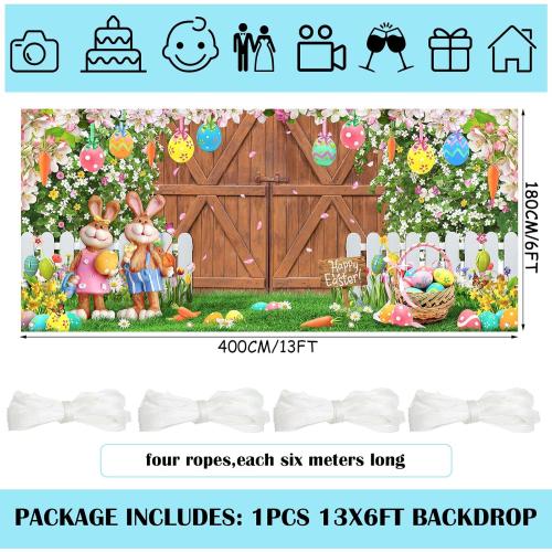 Easter Backdrop for Photography 6 x 13 ft Large Spring Photography Backdrops Vinyl Bunny Rabbit Colorful Eggs Floral Baby Kids Portrait Photo Props for Holiday Photoshoot Picture Garage