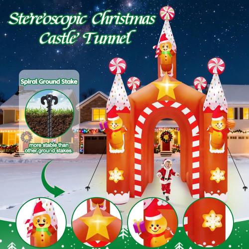 Kalolary 13FT Christmas Inflatable Archway with LED Light, Large Gingerbread Man Tunnel Inflatable Christmas Castle Yard Inflatables Xmas Blow Up Outdoor Decoration for Holiday Party Home Lawn Family