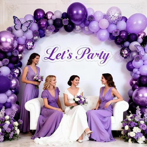 Bezente Purple Latex Balloons Kit, 60pcs 12 inch Dark Purple Metallic Chrome Confetti Lavender Lilac Balloons for Women Birthday Wedding Baby Bridal Shower Halloween Themed Party Decorations