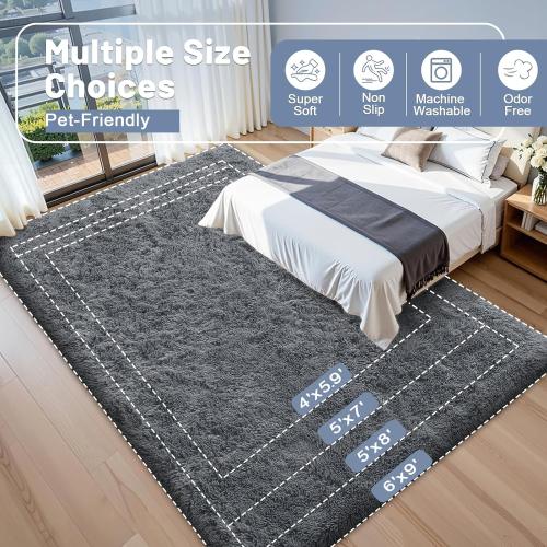 OLANLY 5x7 Machine Washable Large Area Rugs for Living Room, Bedroom, Soft Fluffy Shaggy Bedside Rug, Indoor Floor Carpet for Kids Girls and Boys, Dorms, Nursery, Home Decor Aesthetic, Grey