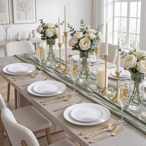 KIRE 100PCS Disposable Plates - White with Gold Rim for Easter/Wedding/Spring Party- Includes 50Pieces 10.25inch Dinner and 50Pieces 7.5inch Dessert/Salad Plates