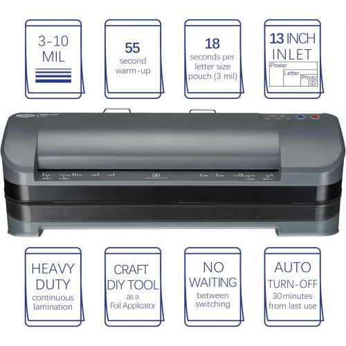 SINCHI 13-Inch Thermal Laminator & Foil Applicator, 3–10 Mil, 4-Roller, 55s Warm-Up, 18 seconds/page, Auto Shutoff, Commercial-Grade Laminating Machine with 10 Pouches for Office, School, Crafts & DIY