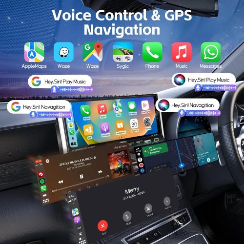Single Din Radio Car Stereo with Wireless Apple Carplay & Android Auto, 6.9 UHD Touchscreen Car Stereo with Bluetooth, 1080P Backup Camera Mirror Link Navigation USB Type-C Fast Charging FM/AM EQ SWC