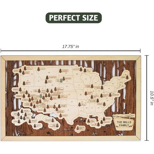 HYPERI US National Parks Map Travel Map, National Park Tracker Checklist, Natural Wall Art, Traveler Gifts for Mom, Dad, Coworker, (National Park Map - Wooden Box)
