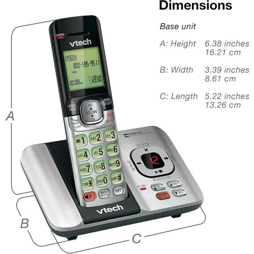 VTech CS6529 1-Handset Cordless Phone with Answering Machine, Caller ID/Call Waiting, DECT 6.0 Expandable, Handset Speakerphone, Silver/Black