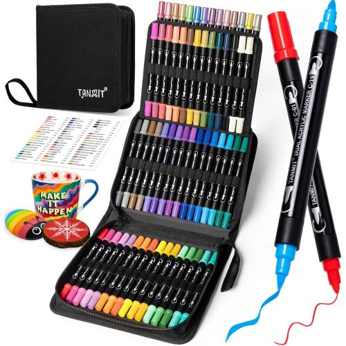 60 Colors Acrylic Paint Pens, Dual Tip Acrylic Paint Markers with Brush Tip and Fine Tip, Acrylic Pens for Rock Painting, Wood, Canvas, Stone, Glass, Ceramic,DIY Crafts Making Art Supplies