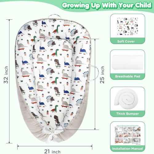 Baby Lounger - Baby Lounger for Newborn 0-24 Months, Breathable Pure Cotton Baby Nest Lounger Cover, Baby Registry Newborn Essentials Gifts, Portable Floor Tummy Time Lounger for Home & Travel