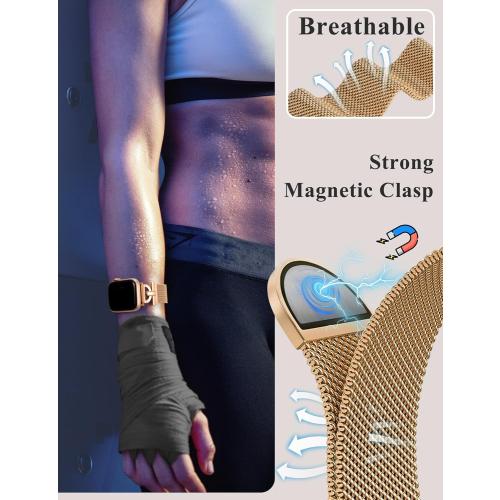 Stainless Steel Magnetic Loop Compatible with Apple Watch Band 38mm 40mm 41mm 42mm Women Metal Mesh D-shaped Clasp Strap for iWatch SE Series 10/9/8/7/6/5/4/3/2/1/Ultra(1/2) Rose Gold