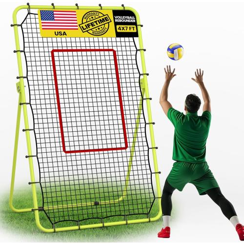 7x4 FT Volleyball Rebounder Net, 5-Angle Adjustable with Steel Frame & High-Tension PE Netting, for Lacrosse, Baseball, Soccer Practice Perfect for Setting, Spiking, and Bumping