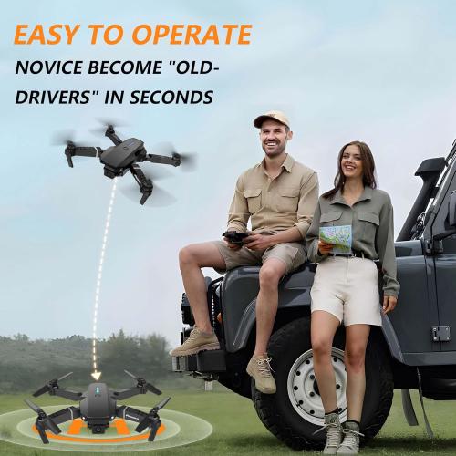 E88 Drone With Dual Camera, Mobile App Control, Indoor Flying Toy RC Plane With Video Function - Ideal Gift For Beginners, Christmas Halloween Thanksgiving Birthday Gift (Black Dual Batteries)