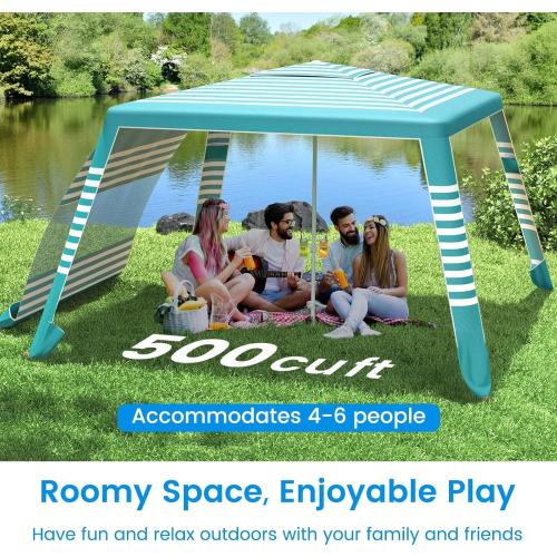 MoKo Beach Cabana, 8'×8' Large Beach Canopy with Side Wall, UPF 50  Protection Easy Setup Beach Tent Sun Shelter, Adjustable Height Wind Resistant Cabana Beach Tent for Whole Family, Green Stripe