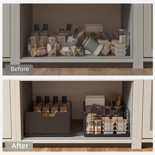 NETEL Pull Out Cabinet Organizer, 2 Pack No Drill Slide Out Drawers for Kitchen Cabinets, Metal Pantry Pull Out Shelves, Kitchen Cabinet Organizer, Pull Out Home Organizers, 11.8 W X 15.7 D X 6.9 H