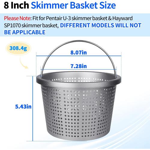 8 Inground Pool Skimmer Basket, for Pentair U-3, Hayward SP1070 SPX1070E