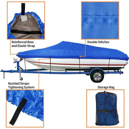 iCOVER Trailerable Boat Cover- 17'-19' Heavy Duty Waterproof Tarp Covers with Storage Bag, Fits V-Hull, Fish&Ski, Pro-Style, Fishing, Runabout, Bass Boats, up to 17ft-19ft Long X 96 Wide