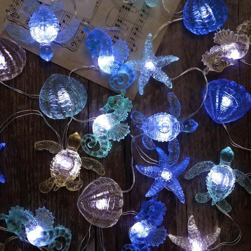 Ocean Themed Decorative Lights String of Marine Life Fairy String Lights Coastal Decor 10ft 30 LEDs Battery Operated with Remote Control for Beach Bedroom Decoration