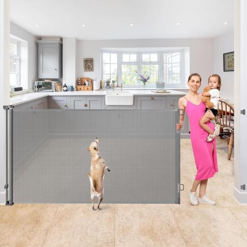 42 Tall X 95 Extra Wide Baby Gate for Stairs Extra Tall Baby Gate Retractable Gates for Dogs Indoor 3.5 Ft High Retractable Dog Gates for Doorways Prevent Kids/Dogs/Cats from Jumping Over, Gray