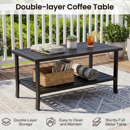 RoyalCraft Outdoor Patio Furniture Set, 2 Piece Patio Conversation Set, Metal Furniture Set with 3 seat Sofa for Porch Backyard, Black Metal Chair with Gray Cushions