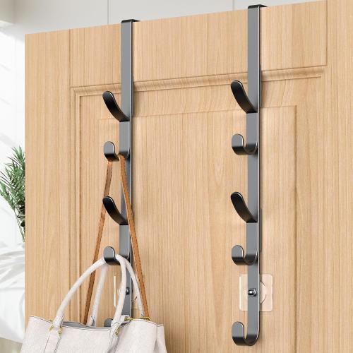 Over The Door Hooks, Metal Door Hooks for Hanging, Over The Door Purse Organizer for Door Coat Hanger, Back of Shower for Hanging Towel Rack Clothes, Hat, Bathroom, Closet (Black-2Packs)
