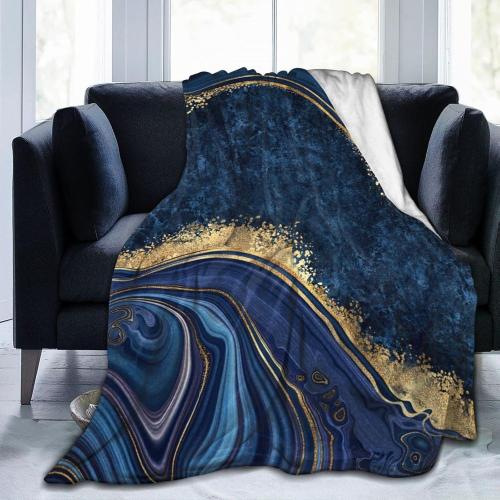 Perinsto Blue Painted Marble Throw Blanket Ultra Soft Warm All Season Marbling Painting Decorative Fleece Blankets for Bed Chair Car Sofa Couch Bedroom