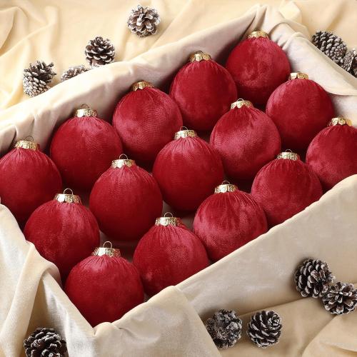 Christmas Tree Ornaments Velvet Balls - 15 Pack 3.15inch with Elegant Color, Velvet Fabric Wrinkle Design for Xmas Tree, Fireplace, Tabletop, Church, Decor (Red)