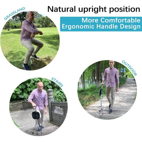 Portable Adjustable Folding Walking Cane with Seat Allows Durability While Walking and Convenience for Sitting, Alloy Crutch Chair, Anti-Slip Lightweight Walking Stick for Seniors