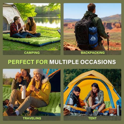 Camping Sleeping Pad, Ultralight Camping Mat with Pillow, Built-in Foot Pump Inflatable Sleeping Pads Compact for Camping Backpacking Hiking Traveling Tent,Single,Green