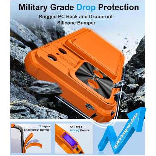 BXYJY for iPhone 17 Pro Max Phone Case Wallet, Card Holder (4-5 Cards), Slide Camera Cover, Military Grade Protection, Rugged Hard Women Girly Men Protective Case for iPhone17 Pro Max 6.9, Orange