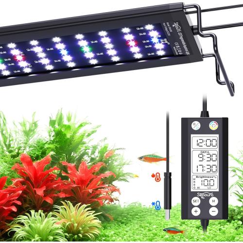 SEAOURA Aquarium LED Light with Thermometer, 48-54in Full Spectrum Lights for Fish Tank, 24/7 Programmable with Power Off Memory, WRGB Custom, 20 Level Dimmable Brightness for Freshwater Aquariums