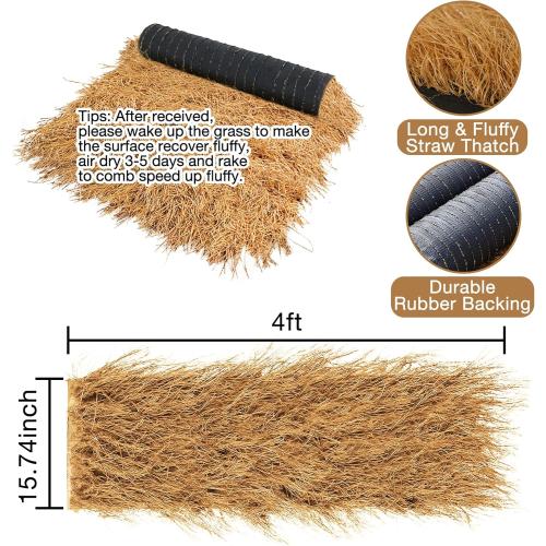 XLX TURF Synthetic Thatch Grass Roof for Western Party Decor Tiki Bar - Fireproof Artificial Hay Straw Roll Barn Wedding DIY Crafts Birthday Background Garden Fence Patio -