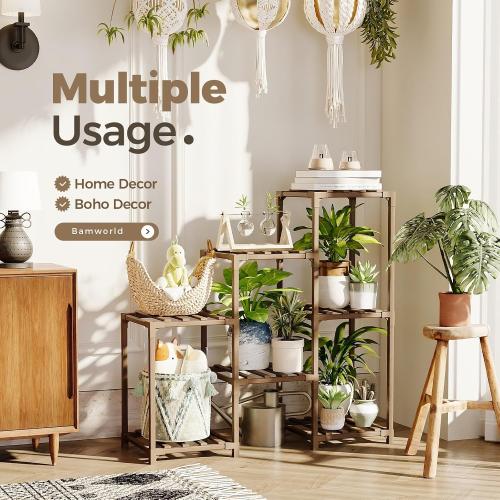 Size 3 tier Bamworld Plant Stand Indoor Plant Shelf Outdoor Wood Plant Rack for Multiple Plants 3 Tiers Ladder Plant Holder for Living Room Patio Boho Home Decor for Gardening