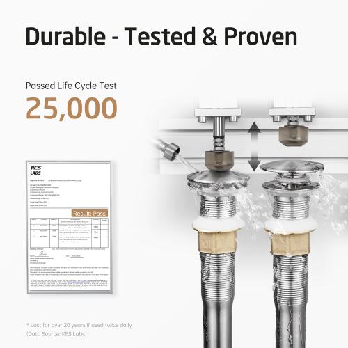 KES Bathroom Sink Drain with Strainer Basket Hair Catcher Anti Clog Pop Up Drain Stopper Vanity Vessel Sink Without Overflow, Brushed Nickel All Metal Rustproof 304 Stainless Steel, S2013D-BN