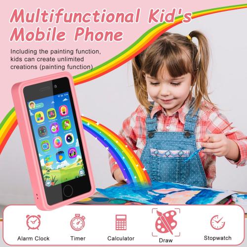 3.97 Touchscreen Kids Toys Smart Phone, Kids Phone with Games & Dual Camera, Toddler Toys Phone, Boys and Girls Learning Toy Phone for 3-9 Years Old (Pink)