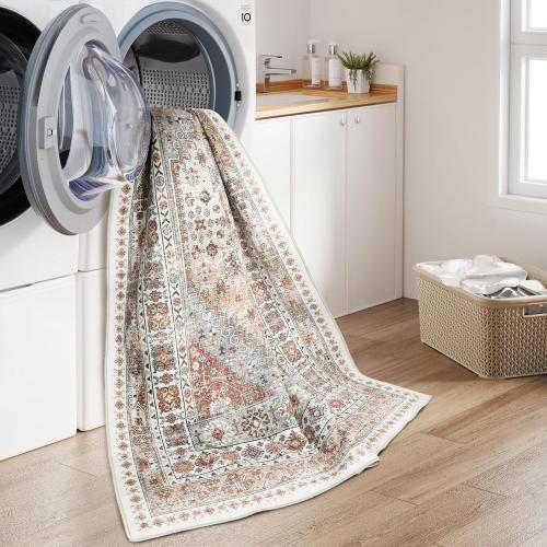 zesthome 8x10 Area Rugs for Living Room,Non-Slip Backing Washable Rugs,Vintage Large Area Rug，Stain Resistant Home Decor Rug (Orange,8'x10')