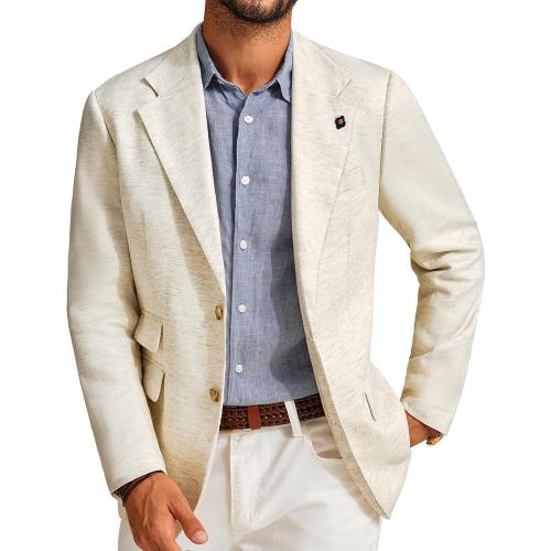 PJ PAUL JONES Men's Sport Coats and Blazers Linen Cotton Blazer Regular Fit 2 Buttons Suit Jacket with Removable Brooch