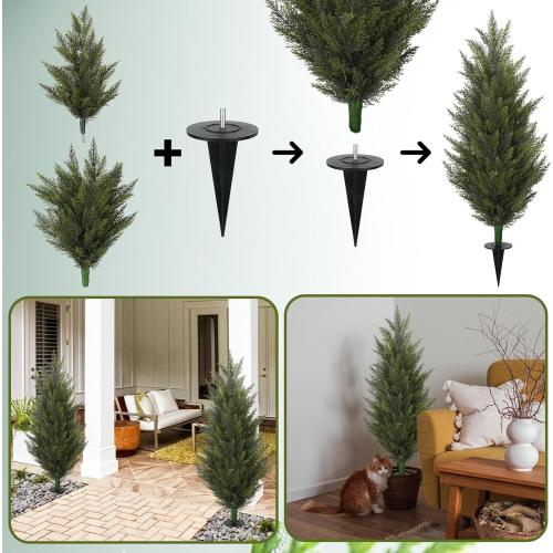 3.6FT Fake Topiary Trees Artificial Outdoor 2 Pcs UV Resistant Shrubs | Faux Cedar Tree for Outdoor Patio, Porch, Garden Indoor Planters Home Decoration