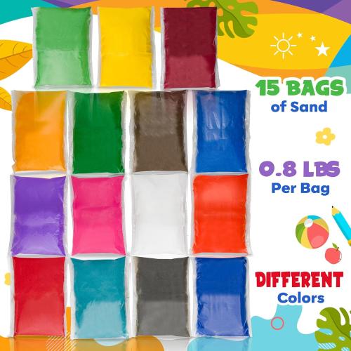 Colored Sand for Sand Art [15 Colors: 12 lbs], Colored Sands Bulk, Delightful Sands Art Fun for Crafts, Parties, Children, Nice Colorful Fun Sandy Crafts for Kids Age 3 , Non-Toxic, 15 Bags