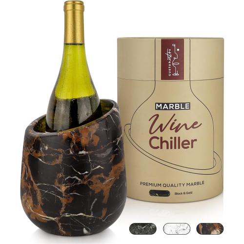 Gusto Nostro Marble Wine Chiller Bucket - 750ml Wine Bottle Cooler and Champagne Chiller for Party, Kitchen, Bar Cart Decor to Chill & Keep Bottles Cold with Unique Wine Lovers Gift Box, Black & Gold