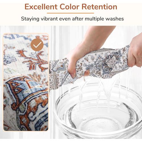 Cream Blue and Light Brown 9x12 OPPODREAM Soft Neutral Area Rugs 9x12 Living Room, Washable Rugs 9x12 with Non Slip Backing, Faux Cashmere Low-Pile 9 x 12 Carpet, Cream White & Blue & Light Brown