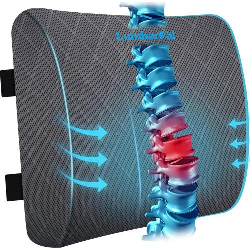Lumbar Support Pillow for Office Chair Back Support Lumbar Pillow for Car, Gaming, Office Chair - Improve Sitting Posture & Back Pain Relief, Memory Foam, Adjustable Straps, Grey