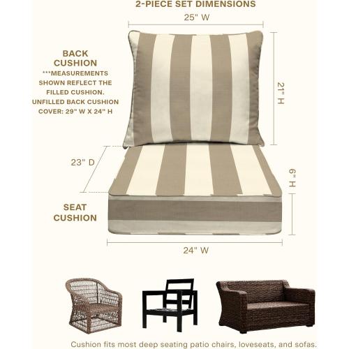 Honeycomb Outdoor Heritage Deep Seat, 24 x 23, Cabana Stripe Tan Chair Cushion with Removable Cover, for Patio Furniture